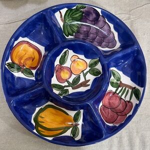 Vintage preowned ambr Hand-Painted Ceramic Fruit Divided Serving Platter relish